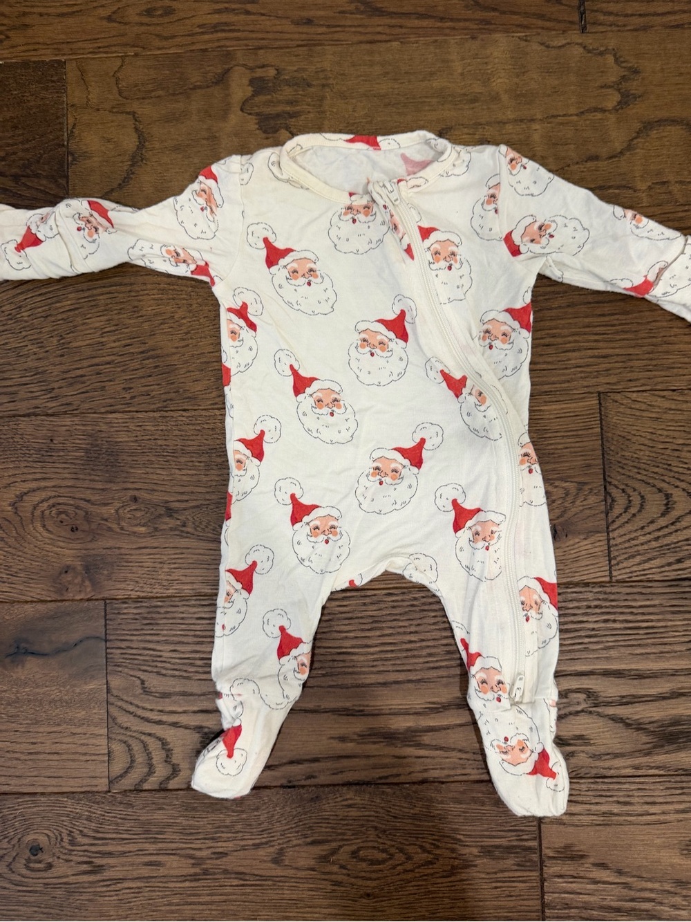 Pink Chicken Cream Santa Face Footed One-Piece - Red Accents